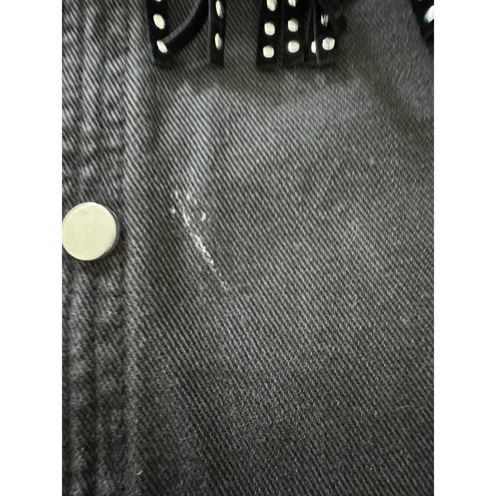 Zara Girl's Black Denim Studded Fringed Shirt Jacket Black Size 10 Snap